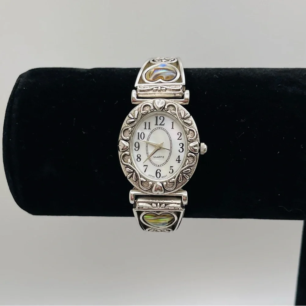 Quartz Watch with Mother of Pearl Heart Accents